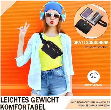 Чоловіча та жіноча поясна сумка Bauchtasche, стильна сумка на пояс для фестивалю, з регульованим ремінком та кількома кишенями, чорна. Підходить для бігу, спорту, прогулянок з собакою.