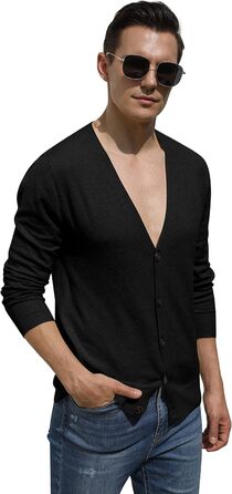 Чоловічий светр Hisir з V-подібним вирізом, легкий та елегантний, чорний, розмір M