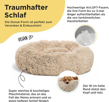 Круглий лежак для котів та собак Best Friends by Sheri - заспокійливий, машинного прання, бежевий, 58x58 см