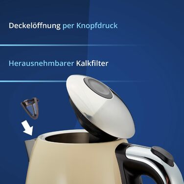 Набір для сніданку KHG: чайник та тостер, кремово-бежевий, ретро-дизайн, 1.7 л, 2 тости, 360° обертання, кнопка відкривання, індикатор, регулювання ступеня підсмажування, функції підігріву та розморожування
