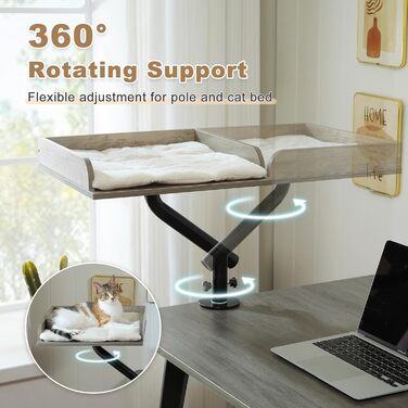 Кігтечка-ліжко для котів PAWZ Road з інтерактивним м'ячиком, крутиться на 360°, підходить для ваги до 22.5 кг (сірий, прямокутне дерев'яне ліжко)