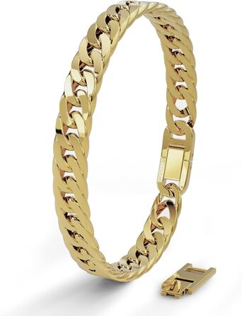 Браслет чоловічий SERASAR з нержавіючої сталі 316L, вологостійкий, надійний замок, 3 кольори, у подарунковій коробці (17см, Cuban, Gold)