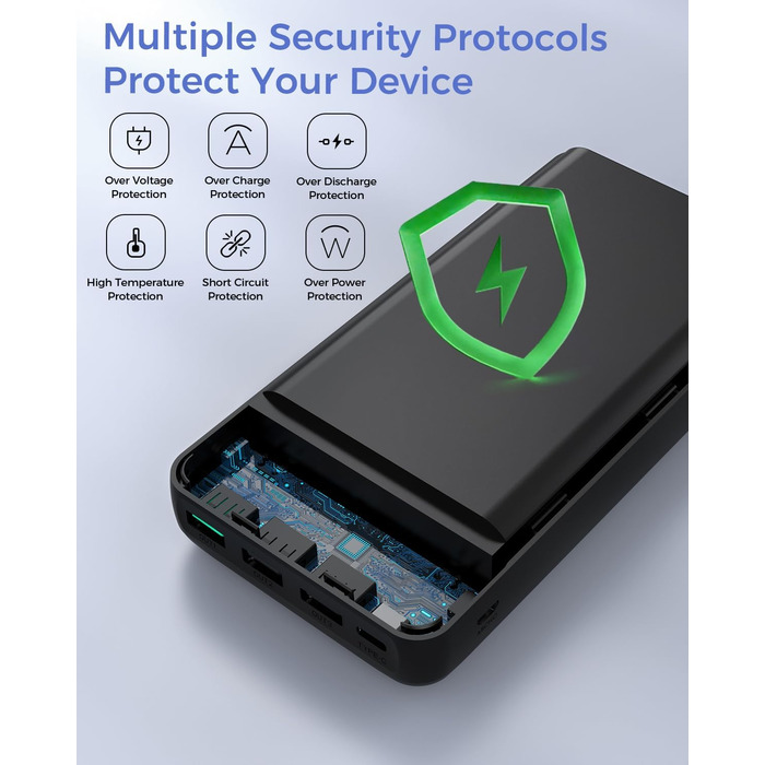 Power Bank 60000mAh з LED дисплеєм, 22.5W швидка зарядка, 4 виходи USB-C, чорний