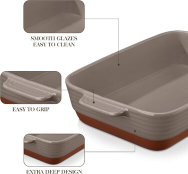 Форма для запікання MALACASA Serie TARA, 4.5L, кераміка, 35*23.8 см, для лазаньї та тірамісу