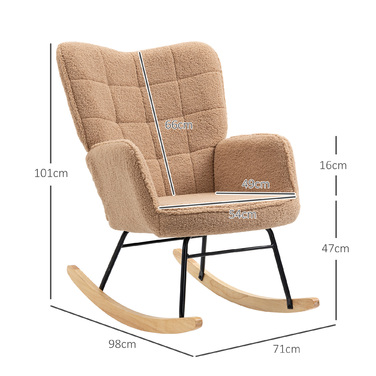 HOMCOM Rocking Chair, Glider Chair, Accent Chair, Recliner Chair with Faux Sheepskin, for Bedroom, Up to 120 kg, Brown | Aosom