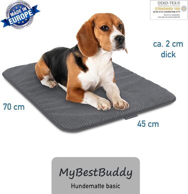 Килимок для собак сірий Basic L з м'якої тканини для домашніх тварин - 40°C, гіпоалергенний (100% поліестер) - подушка/ліжко для собак великих порід, 90 x 70 см (Д 70 x Ш 45 x В 2 см)
