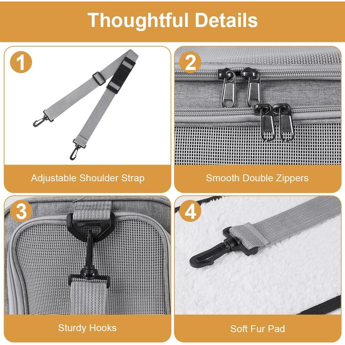 Складана переносна клітка для собак та котів, сумка-переноска для подорожей, авто, літака. Легка, дихаюча переноска для малих та середніх котів, кроликів, цуценят до 6.8 кг (сіра)