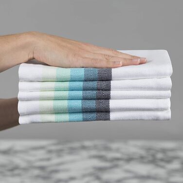 Sticky Toffee 100% Cotton Dishcloths, Multicolor Herringbone Pattern, Pack of 5 Dishcloths | 50 x 70 cm | Turquoise Blue | Absorbent Restaurant, Bar, Glass Kitchen Cloths