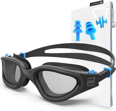ZABERT W1 Плавальні окуляри для дорослих, антифог, UV-захист, водонепроникні, унісекс, чорні з синім, сірі тоновані лінзи