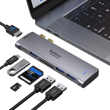 Док-станція USB-C з підтримкою 2 моніторів 4K, DisplayPort, USB3.1, RJ45, 100W PD, картрідер, аудіо/мікрофон, для ноутбуків Dell HP (7 в 2, сірий)