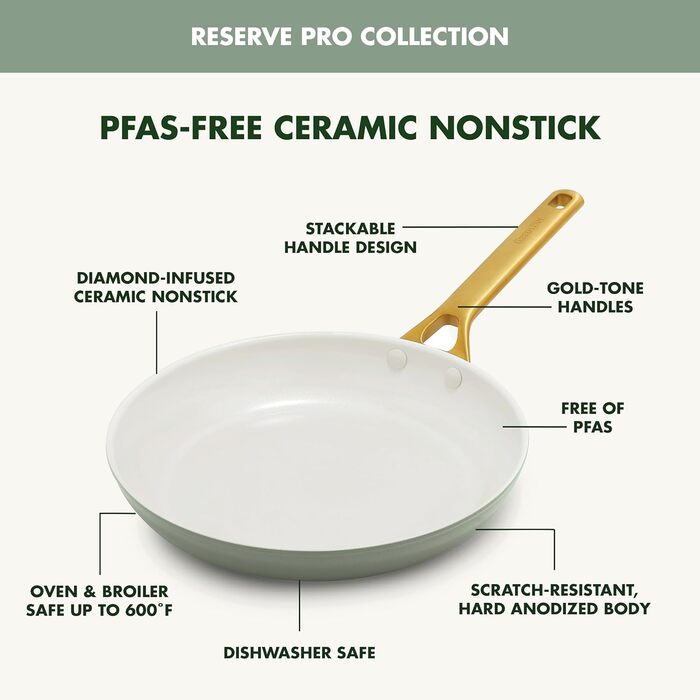Сковорода GreenPan Reserve Pro, 20.3 см, керамічне антипригарне покриття, нержавіюча сталь, NSF-сертифікована, для плити та духовки, блакитний колір