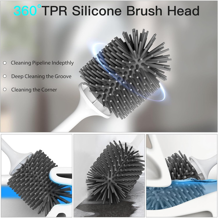 Силіконова щітка для унітазу EWEIMA з швидковисихним тримачем та захистом від протікання, біла