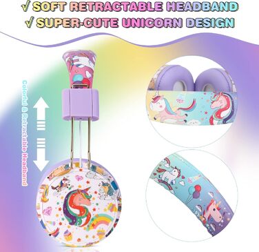 Дитячі навушники JYPS для школи та планшета (3-10 років), бездротові, з мікрофоном, фіолетові