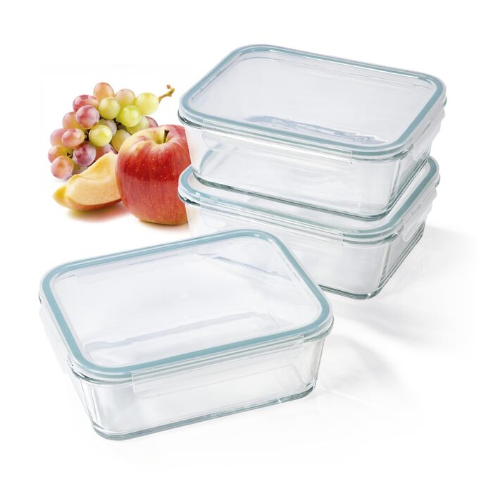 Gourmetmaxx Набір контейнерів для зберігання продуктів Glas-Frischhaltedosen Klick-it 6 шт. (1.6л, сині) - для Meal Prep, мікрохвильовки, морозилки