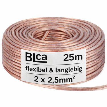Кабель акустичний DCSk BLca 2x2.5 мм² 50м CCA прозорий для Hi-Fi, домашнього кінотеатру та підсилювачів з полярністю