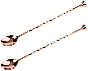 Набір барних ложок з маслювачем (штофлером), полірована мідь, 27 см, 2 шт — професійні коктейльні ложки з гвинтовим стержнем