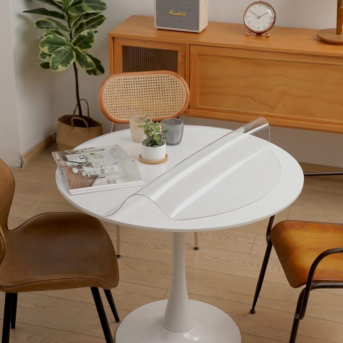 Round Table Cover Tablecloth 2mm Thickness Dia.120cm Round Table Cover Wipeable Transparent Table Cover Tablecloth Kitchen Dining Room Wood Furniture Protective Cover