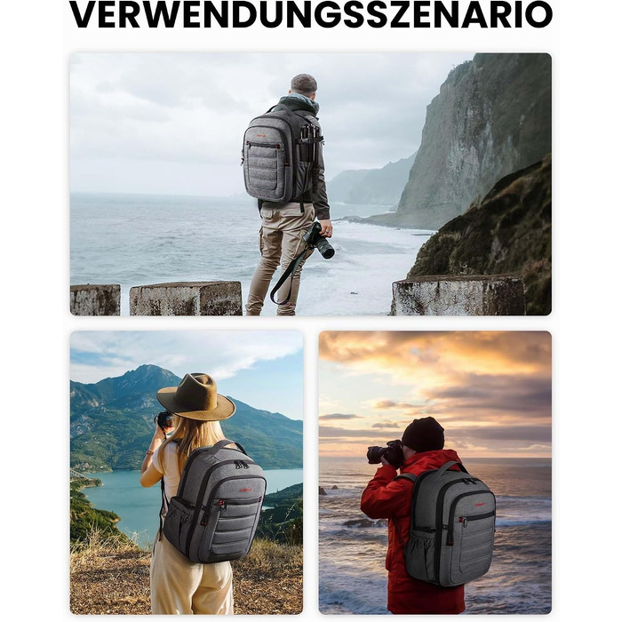Водонепроникний рюкзак для фотографа Bagsmart для дзеркального фотоапарата з відділенням для ноутбука 15.6