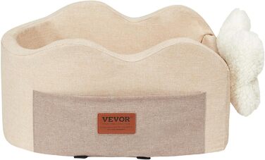 Автокрісло для собак VEVOR, підняття для собак в авто з кишенькою для зберігання, безпечний автотранспорт для домашніх тварин з поворотком, губчаста наповнювач, автоліжко для собак середніх та великих порід до 25 кг (Світло-коричневий, Extra Small)