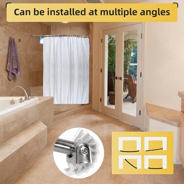 Регульована вигнута штанга для душу, широка, нержавіюча сталь, для ванної кімнати, 106,7–182,9 см (Срібло, 2 шт.)