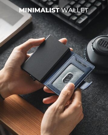 Чоловіче картхолдер VULKIT з RFID блокуванням, з металу, на 3 картки та віконцем для посвідчення, компактний гаманець, шкіряний, з магнітною застібкою, бордовий (справжня шкіра Litchi Navy)