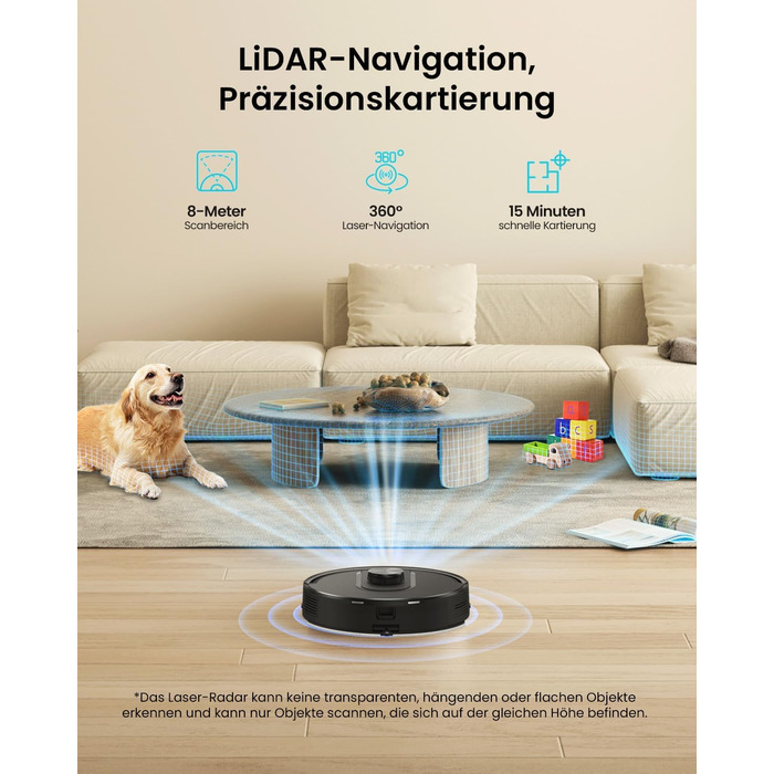 Робот-пилосос Vexilar W11 з функцією миття, LiDAR навігація, потужність 5000Pa, тривалий час роботи, WiFi, ідеальний для килимових покриттів