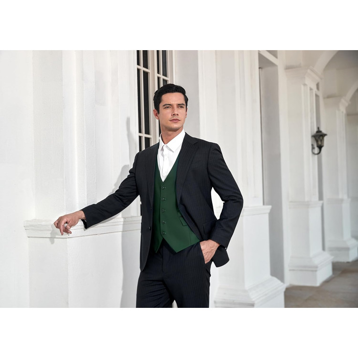 Елегантний жилет для чоловіків HISDERN: весільний, класичний, однотонний, бізнес, смокінг з кишенями (зелений, 4XL)