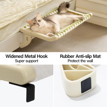 MEWOOFUN Cat Hammock Window Cat Bed Window Sill for Cats - 50x36cm Cat Bed for Radiator Cat Hammock with Soft Bed, Detachable Suction Cup Free Holds 18kg (Green L)
