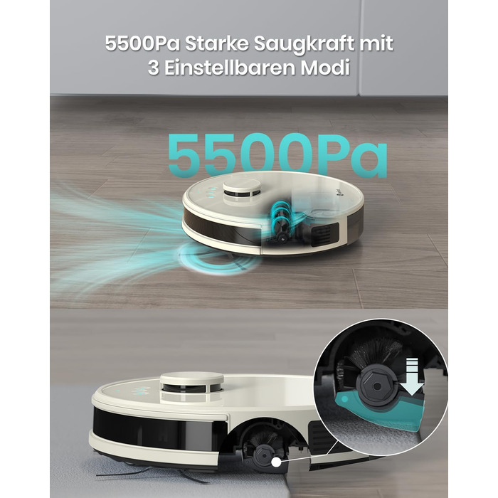 Робот-пилосос LEFANT M2Plus з функцією миття, 6000Pa, LiDAR-навігація, самоочищення, ідеальний для шерсті тварин, білий (M1-C)