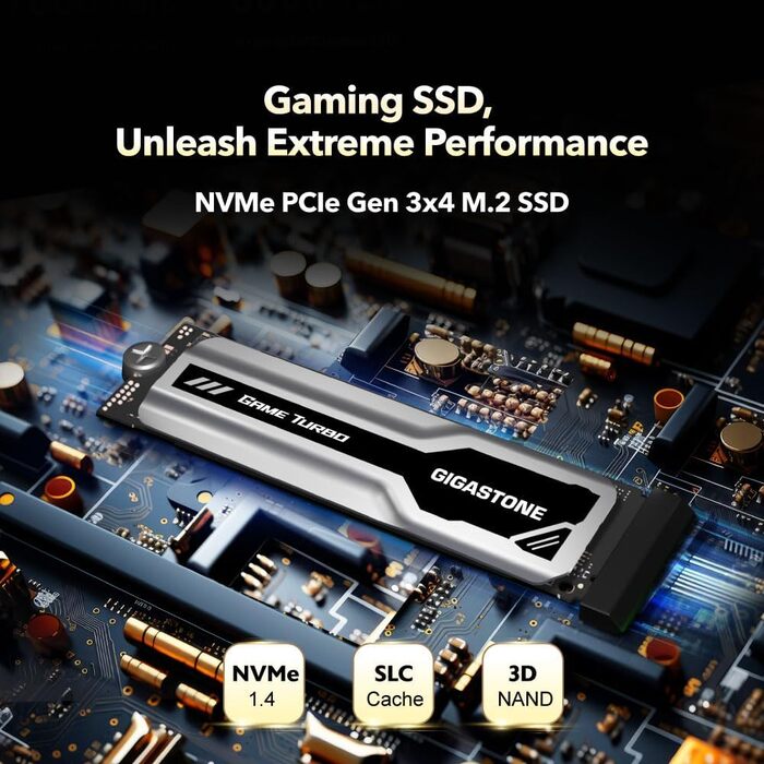 Gigastone M.2 SSD 1TB з радіатором: NVMe SSD 2280 PCIe Gen3 для ігор, графіки та відеомонтажу. Сумісний з ноутбуками та ПК. Швидкість до 3400 МБ/с