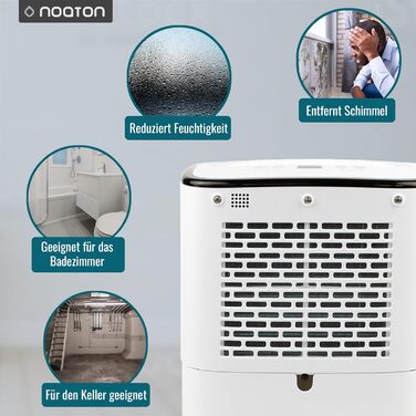 Noaton® DF 4212: Електричний осушувач повітря 13,2 л/24г з відводом, автовимкненням, тихий, для 45 м², таймер, бак 2,1 л, для квартири, підвалу