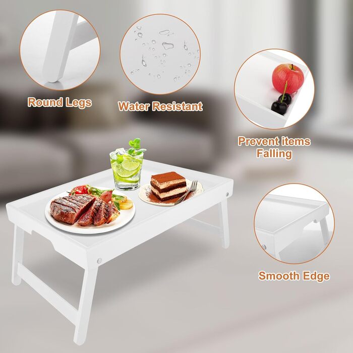 Бамбуковий столик для ліжка SHUESS з відкидними ніжками, 41,5 x 30 x 20,5 см. Ідеально для сніданку, роботи, сервірування та відпочинку на ліжку або дивані