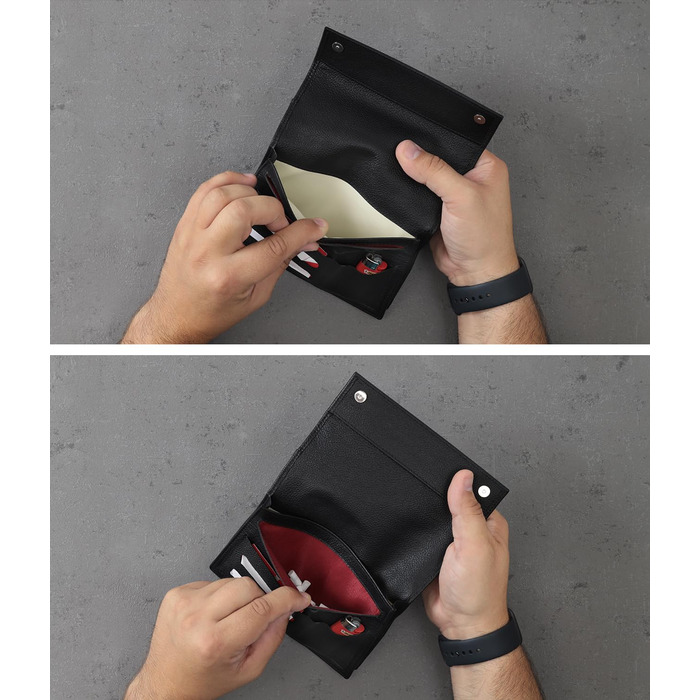 Richhoff Tobacco Pouch made of Premium Leather - Tobacco Bag with Magnetic Closure - Rolling Pouch with Extra Double-Paper & Filter & Lighter Pocket - Tobacco Bag - (Black)