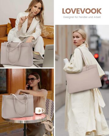 Сумка для ноутбука LOVEVOOK жіноча 17 дюймів: Акта, шопер, сумка для роботи, університету, школи, офісу, бежевий колір