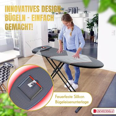 Прасувальна дошка DEVEÇİOĞLU 156x45 см з чохлом 140x40 см, для парогенераторів, складна, ідеальна як настільна прасувальна дошка