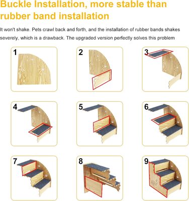 Сходинка для котів та собак з натурального дерева, 3 сходинки, 35 см, стабільна та неслизька