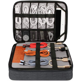 Органайзер для кабелів - сумка-органайзер для подорожей, аксесуари для електроніки, кейс для кабелів (28.5 x 23 x 6 см, чорний)