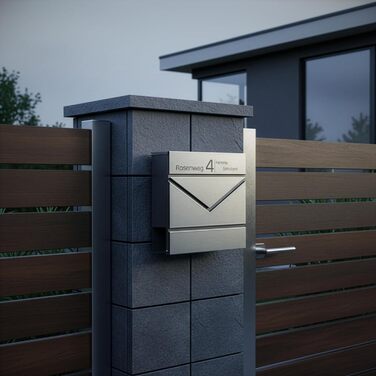 Поштовий ящик Grafner Premium, нержавіюча сталь, з газетницею та 2 ключами, гравіювання імені/вулиці/номера будинку, колір антрацит RAL7016