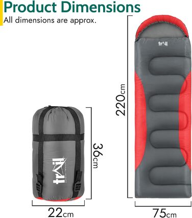 Спальний мішок Trail-Alpin, 250 г, 3 сезони, з капюшоном, легкий, компактний, компресійний мішок (Червоний)