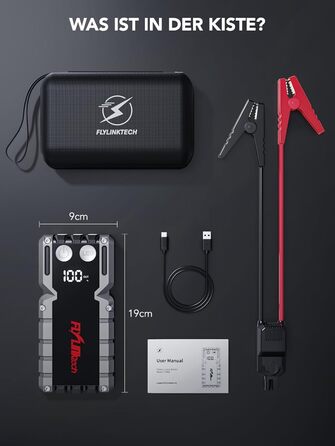 Powerbank Flylinktech CF900 для автозапуску з LCD-дисплеєм, 7000A, LED-ліхтарик, USB 3.0 (до 9.0L бензин/8.0L дизель)