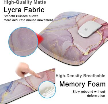 Підставка для зап'ястя клавіатури, Memory Foam, ергономічний килимок для миші з підставкою для зап'ястя, комплект з неслизькою гумовою основою, офіс, легке набирання тексту та зняття болю – Рожевий мармур Рожеве золото