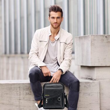 Чоловіча сумка на плече ANPTER з натуральної шкіри: стильна чоловіча сумка-месенджер, сумка через плече, кросбоді, вінтаж, чорна