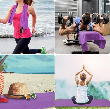 Набір рушників Leeyunbee з мікрофібри (2 шт.) - 160x80 см + 80x40 см, швидковисихаючі, для спорту, подорожей, пляжу (фіолетовий)