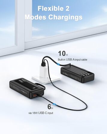 Повербанк з 4 вбудованими кабелями 27000mAh 30W USB-C швидка зарядка, зовнішній акумулятор з LED-дисплеєм для iPhone, Samsung, iPad та Android (Чорний)