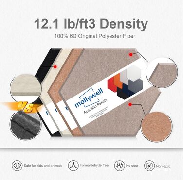 Акустичні гексагональні панелі Mollywell для шумоізоляції стін, 35.6 x 30.5 см, набір 16 шт, звукопоглинаючі плитки від ехо та реверберації, колір: глибокий верблюжий/коричневий/чорний/бежевий