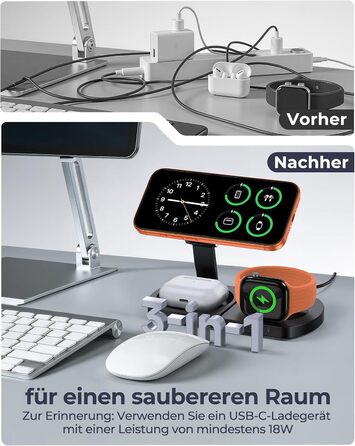 Бездротова зарядка Induktive для iPhone 17 Air/16/15/14/13/12, 3-в-1 з підтримкою MagSafe, Apple Watch та AirPods, чорний матовий