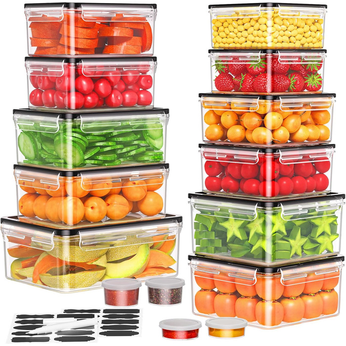 Набір контейнерів для зберігання продуктів з кришкою, 30 шт. (15 контейнерів + 15 кришок), набір харчових контейнерів, не протікають, BPA-free, для Meal Prep