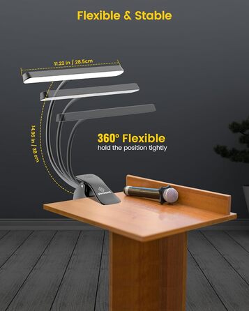 Світлодіодна лампа для нот Glocusent 81 LED: для піаніно, з USB-C зарядкою, 3 кольори, 5 рівнів яскравості, до 140 годин роботи, чорна