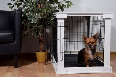 Будка для собак Dobar® Design з дерева, розмір M - будок з поверхнею столу - внутрішня собача будка - собача будка з масиву - журнальний столик - 83 x 55 x 59 см - білий