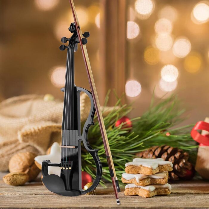 Електрична скрипка Vangoa 4/4 з цільного дерева, повного розміру, з усіма аксесуарами (колінь, чохол, кабель, підставка, смычок)